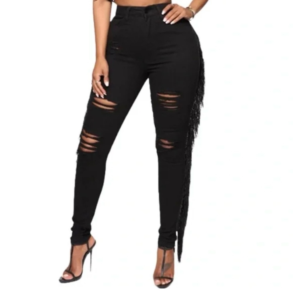 AP Blue by Aphrodite High-waisted Distressed Fringe Jeggings